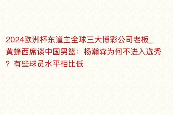 2024欧洲杯东道主全球三大博彩公司老板_黄蜂西席谈中国男篮：杨瀚森为何不进入选秀？有些球员水平相比低