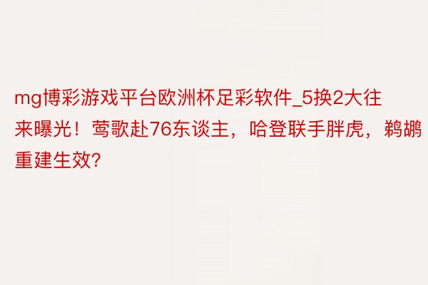 mg博彩游戏平台欧洲杯足彩软件_5换2大往来曝光！莺歌赴76东谈主，哈登联手胖虎，鹈鹕重建生效？